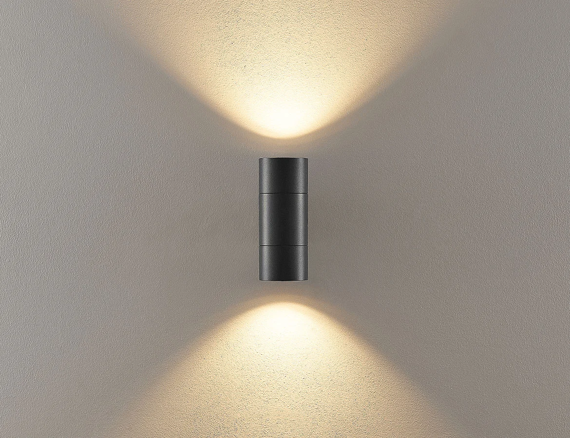 Deko-Light Foco para fachadas ACHERNAR UP & DOWN de 2 llamas, cilíndrico, con portalámpara GU10 IP65, plomo oscuro Deko-Light Foco para fachadas ACHERNAR UP & DOWN de 2 llamas, cilíndrico, con portalámpara GU10 IP65, plomo oscuro