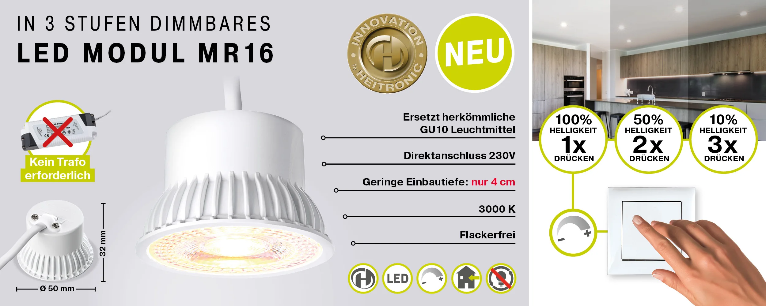HEITRONIC Lámpara de reflectores MR16 MR16 regulable 5W 380lm 3000K 38° CRI 80 regulable HEITRONIC Lámpara de reflectores MR16 MR16 regulable 5W 380lm 3000K 38° CRI 80 regulable