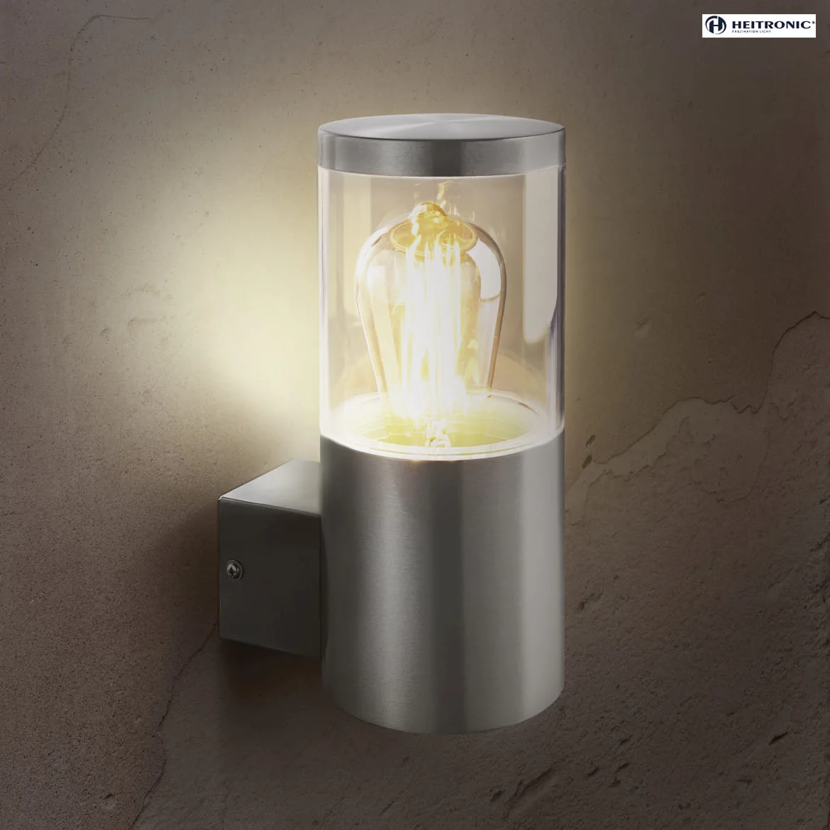 HEITRONIC Luminaria de pared para exteriores NAXOS cilíndrico E27 IP44, acero inoxidable regulable HEITRONIC Luminaria de pared para exteriores NAXOS cilíndrico E27 IP44, acero inoxidable regulable