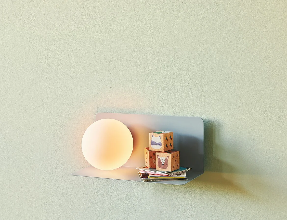 Nordlux wall luminaire LILIBETH with switch, with shelf, ball shaped, with lamp socket E14 IP20, blue, mat Nordlux wall luminaire LILIBETH with switch, with shelf, ball shaped, with lamp socket E14 IP20, blue, mat