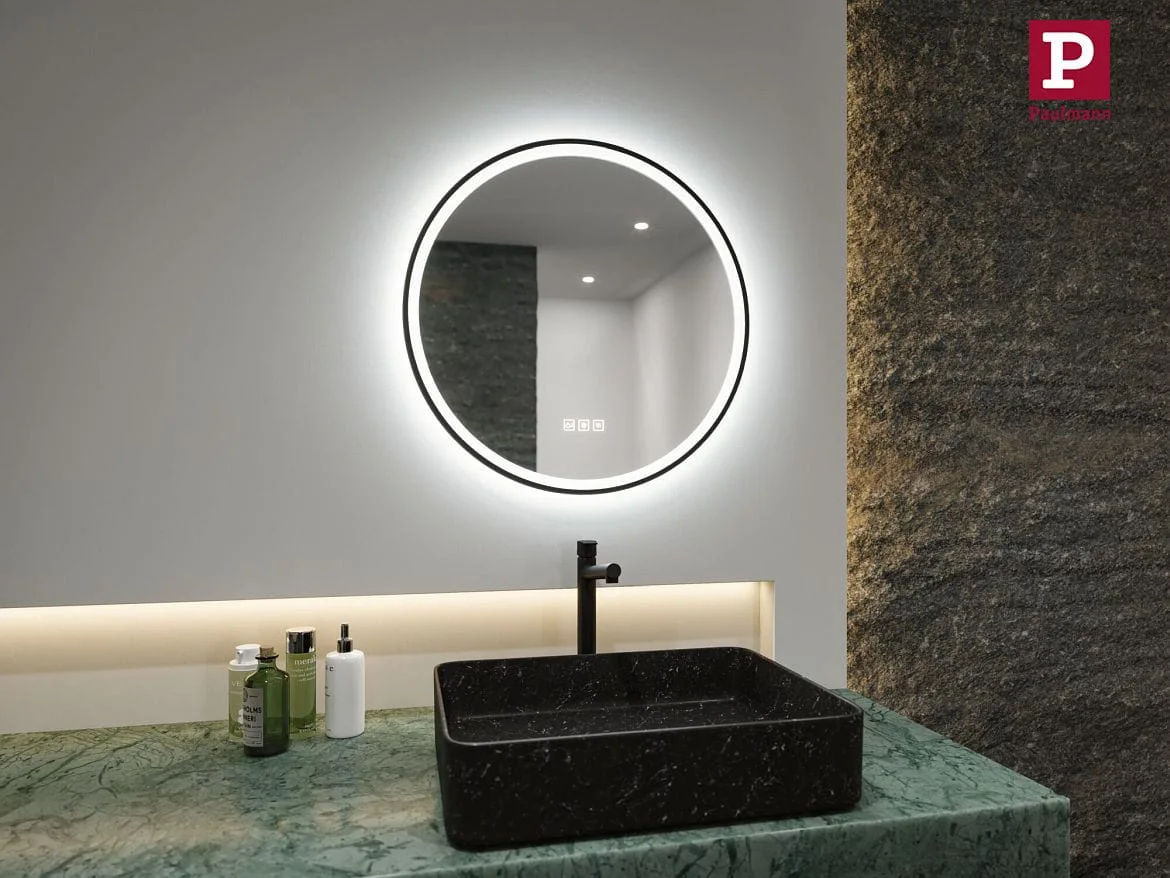Paulmann Espejo con iluminación MIRRA LED Ø 59CM redondo, CCT Switch, con regulador táctil, con función de calefacción IP44, mate Paulmann Espejo con iluminación MIRRA LED Ø 59CM redondo, CCT Switch, con regulador táctil, con función de calefacción IP44, mate