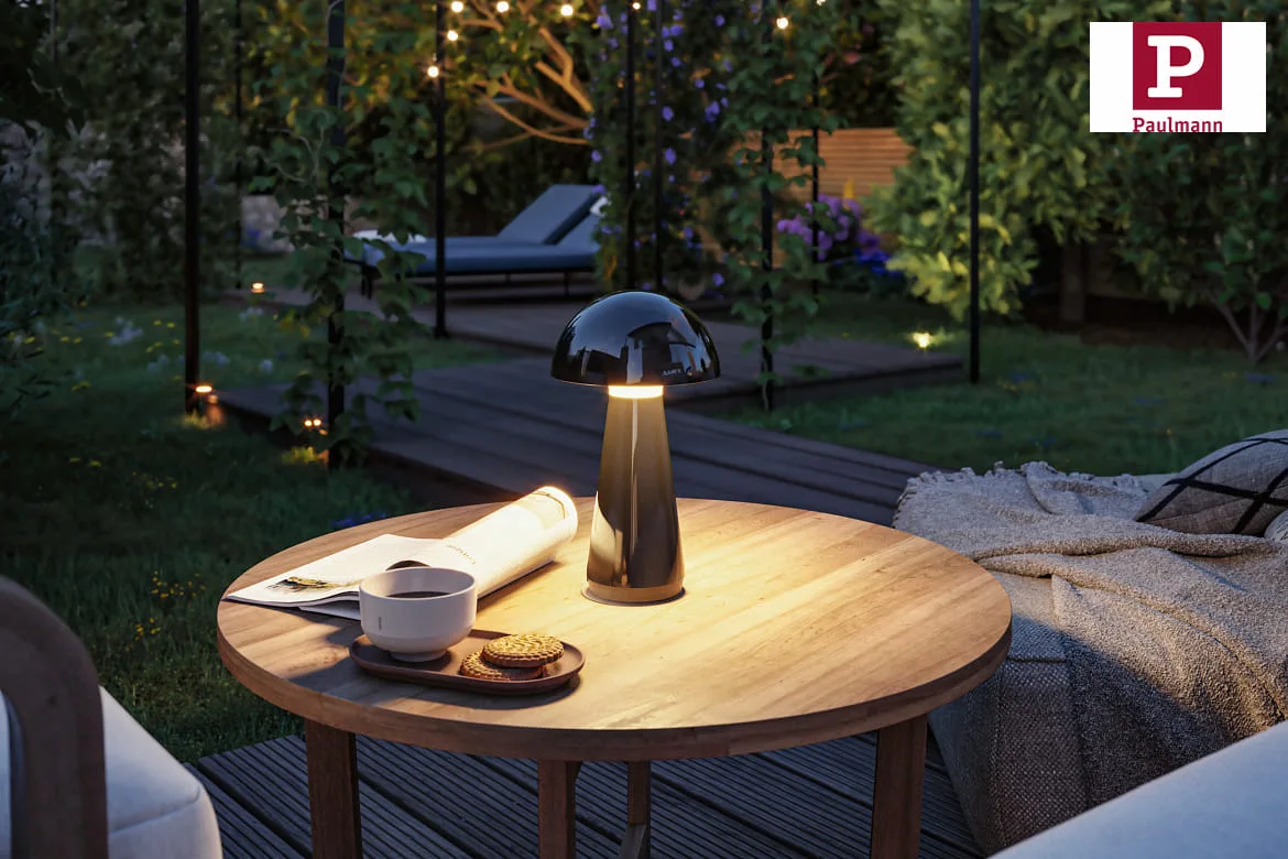 Paulmann Lámpara de mesa a pilas ONZO con conexión USB, con regulador táctil IP44, brillante, negro regulable Paulmann Lámpara de mesa a pilas ONZO con conexión USB, con regulador táctil IP44, brillante, negro regulable