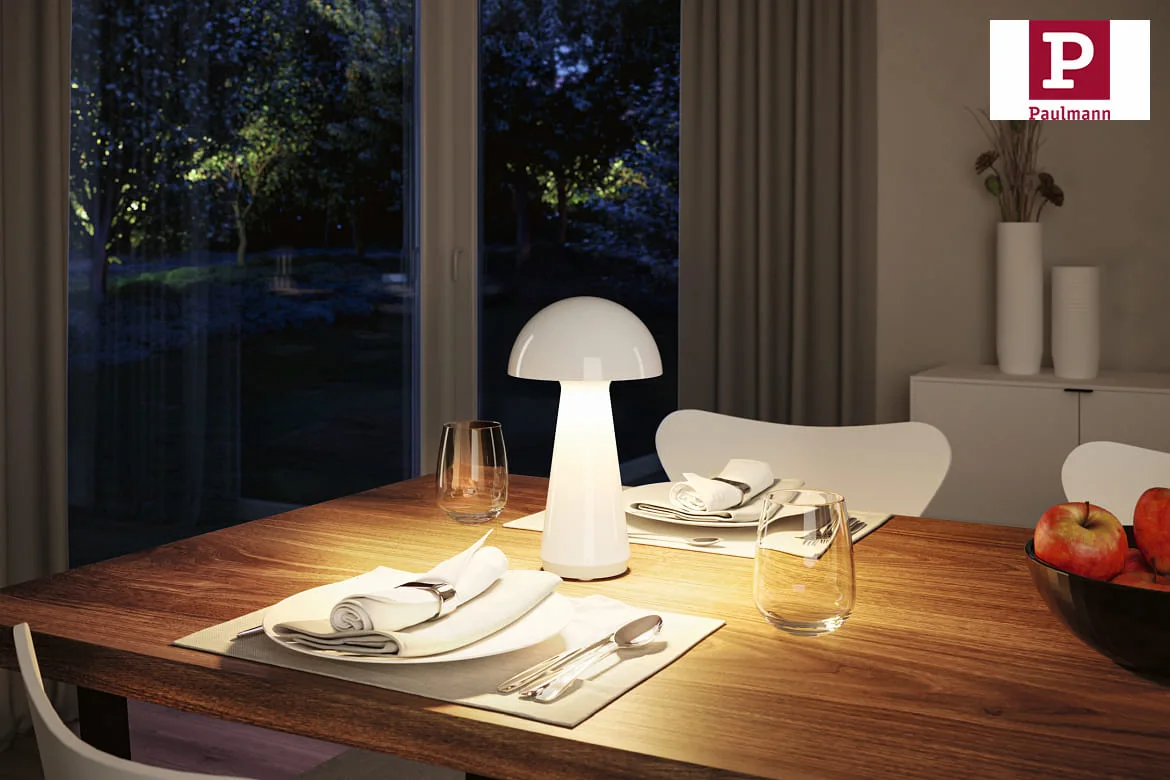 Paulmann Lámpara de mesa a pilas ONZO con conexión USB, con regulador táctil IP44, brillante, blanco regulable Paulmann Lámpara de mesa a pilas ONZO con conexión USB, con regulador táctil IP44, brillante, blanco regulable