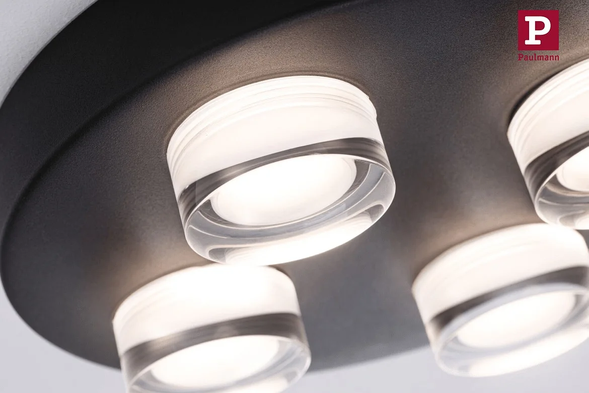Paulmann ceiling luminaire KAME Ø 250MM 4 flames, round, switchable IP44, mat, signal black Paulmann ceiling luminaire KAME Ø 250MM 4 flames, round, switchable IP44, mat, signal black