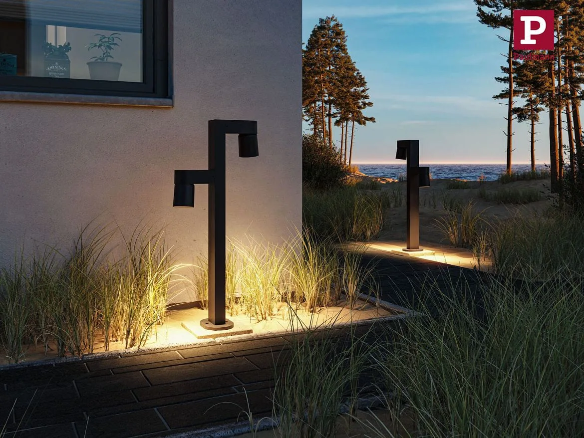Paulmann Luminario de bolardo KIMU 2 SPOT de 2 llamas, conmutable, giro cardánico IP44, antracita Paulmann Luminario de bolardo KIMU 2 SPOT de 2 llamas, conmutable, giro cardánico IP44, antracita