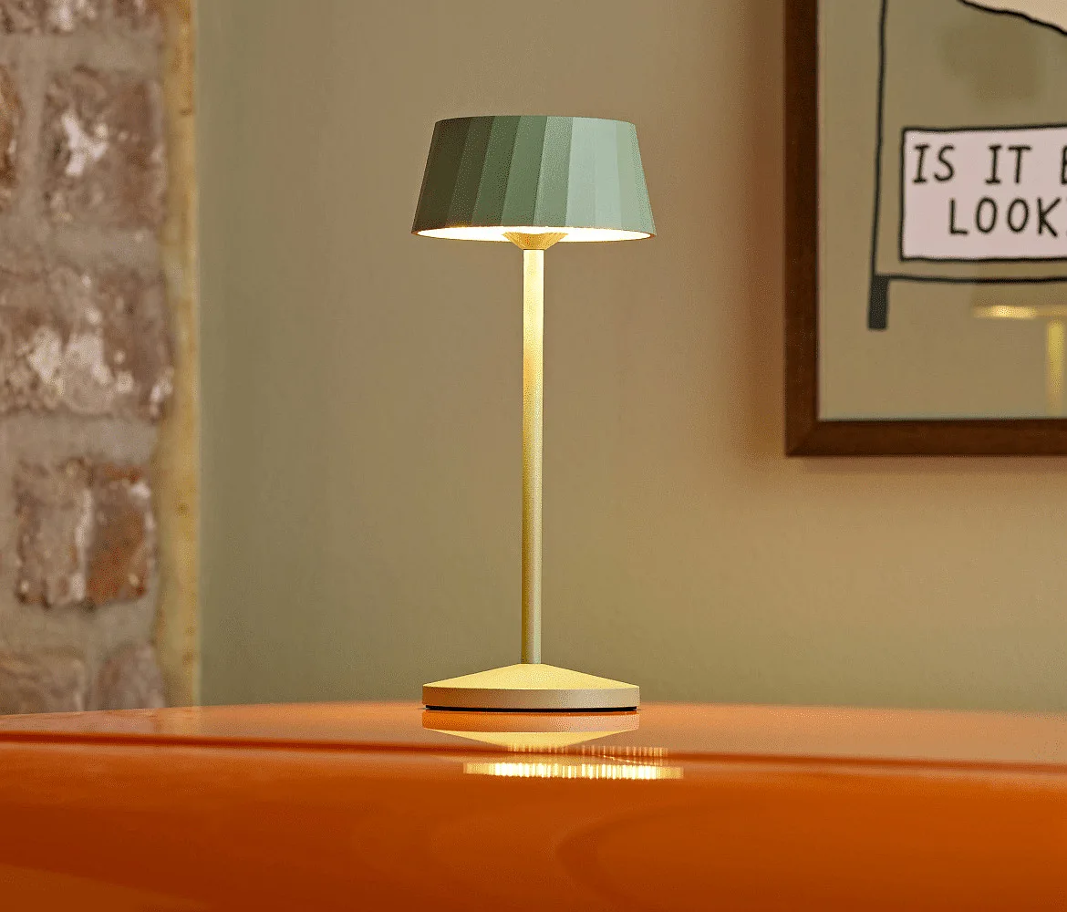 SIGOR battery table lamp FACETTA down, CCT Switch, set of 1, with touch dimmer IP44, sage green dimmable SIGOR battery table lamp FACETTA down, CCT Switch, set of 1, with touch dimmer IP44, sage green dimmable