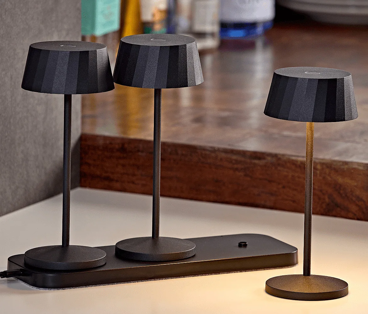 SIGOR battery table lamp FACETTA down, CCT Switch, set of 3, with touch dimmer IP44, night black dimmable SIGOR battery table lamp FACETTA down, CCT Switch, set of 3, with touch dimmer IP44, night black dimmable