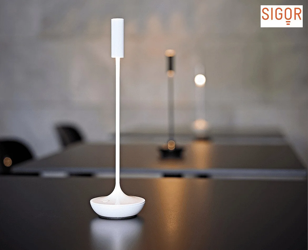 SIGOR battery table lamp NUCANDLE with touch dimmer IP54, glossy, white dimmable SIGOR battery table lamp NUCANDLE with touch dimmer IP54, glossy, white dimmable