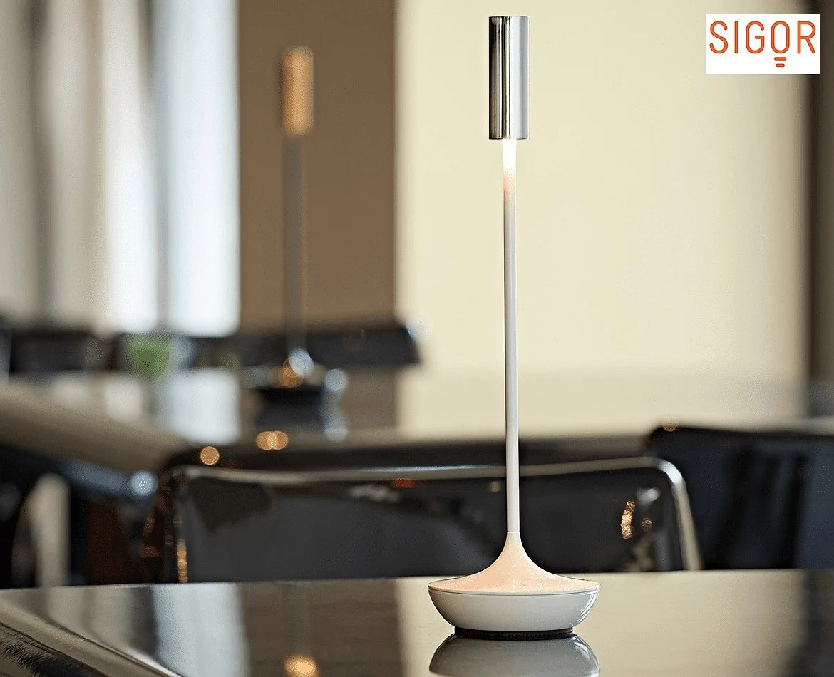 SIGOR battery table lamp NUCANDLE with touch dimmer IP54, chrome, glossy, white dimmable SIGOR battery table lamp NUCANDLE with touch dimmer IP54, chrome, glossy, white dimmable