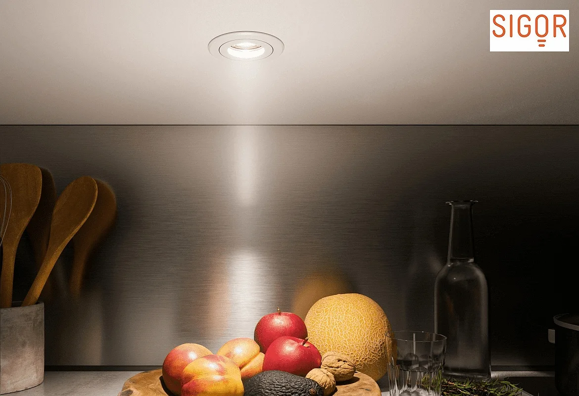 SIGOR Aluminum Recessed luminaire with quick-change inner ring, incl. GU5.3 socket, IP20, Ø 8.3cm, DA 6.8cm, swiveling 25°, white SIGOR Aluminum Recessed luminaire with quick-change inner ring, incl. GU5.3 socket, IP20, Ø 8.3cm, DA 6.8cm, swiveling 25°, white