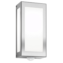 Luminaria de pared para exteriores AQUA RAIN angular, con detector de movimiento E27 IP44, acero cepillado regulable