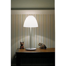 Luminaria de mesa BELL con interruptor G9 IP20, aluminio cepillado, blanco mate 