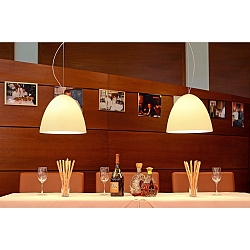Luminaria colgante BELL de 2 llamas, peque�o, regulable E27 IP20, aluminio cepillado, color arenoso, blanco regulable