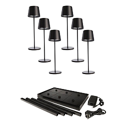 L�mpara de mesa a pilas CANIS GASTRO M juego de 6 IP65, negro regulable
