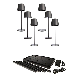 L�mpara de mesa a pilas CANIS GASTRO M juego de 6 IP65, negro regulable