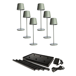 L�mpara de mesa a pilas CANIS GASTRO M juego de 6 IP65, verde regulable