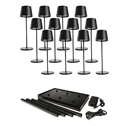 L�mpara de mesa a pilas CANIS GASTRO L juego de 12 IP65, negro regulable