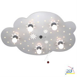 Ceiling luminaire STAR CLOUD, nursery lamp, 40x LED + 5x E14, chain switchable slumberlight, silver