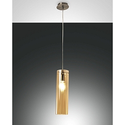 Luminaria colgante SINTESI de 1 llama, cil�ndrico E27 IP20, color �mbar, n�quel satinado regulable