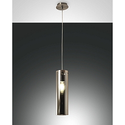 Luminaria colgante SINTESI de 1 llama, cil�ndrico E27 IP20, n�quel satinado, color humo regulable
