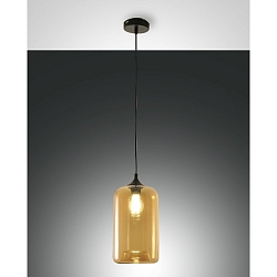 Luminaria colgante SILO cil�ndrico, ajustable E27 IP20, color �mbar, negro regulable