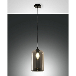 Luminaria colgante SILO cil�ndrico, ajustable E27 IP20, color humo, negro regulable