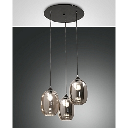 Luminaria colgante INFINITY de 3 llamas E27 IP20, color humo, negro regulable