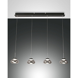 Luminaria colgante ARABELLA de 4 llamas, redondo IP20, color humo, negro regulable