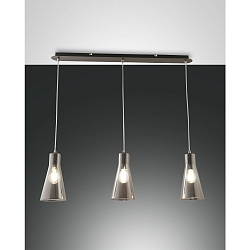 Luminaria colgante DAFNE de 3 llamas E27 IP20, color humo, negro regulable