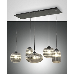 Luminaria colgante GILLIS de 5 llamas E27 IP20, color humo, negro regulable