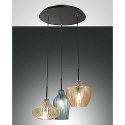 Luminaria colgante OLBIA de 3 llamas E27 IP20, color �mbar, celeste, champ�n, negro