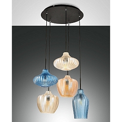 Luminaria colgante OLBIA de 5 llamas E27 IP20, color �mbar, celeste, champ�n, negro