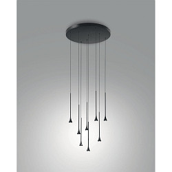 Luminaria colgante SUSA de 8 llamas IP20, negro regulable
