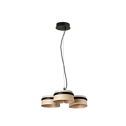 Luminaria colgante LOOP de 3 llamas LED IP20, negro mate, madera de fresno 
