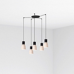 pendant luminaire KOMBO 5 flames E27 IP20, beige, black matt 