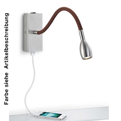 Luminaria de pared ASTA con interruptor, con brazo flexible, versi�n de montaje en superficie, con funci�n de carga USB IP20