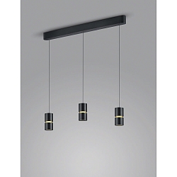 Luminaria colgante ROK de 3 llamas, ajustable, directo / indirecto, enfocable IP20, dorado mate, negro mate regulable