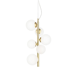 Pendant luminaire PERLAGE, VERTIKAL, 10-flame, incl. 10x LED G9 3W 3000K, satined brass / white