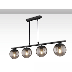 Luminaria colgante SMOKY GLASS de 4 llamas, redondo E27 IP20, negro regulable