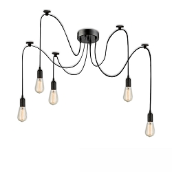 Luminaria colgante SPIDER 1 de 5 llamas, redondo, sin pantalla E27 IP20, negro regulable