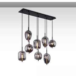 Luminaria colgante SMOKY GLASS de 8 llamas E27 IP20, negro regulable