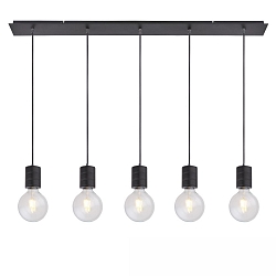 Luminaria colgante E27 SURFACE de 5 llamas, lang, con roseta E27 IP20, negro mate regulable