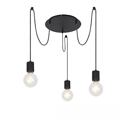 Luminaria colgante E27 SURFACE de 3 llamas, redondo, con gancho, con roseta E27 IP20, negro mate regulable