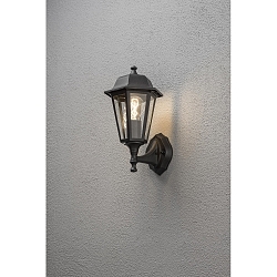 Wall luminaire, 1-flame aufw�rts BIG, IP23, E27 max. 60W, E27 max. 60W, black aluminium / clear glass
