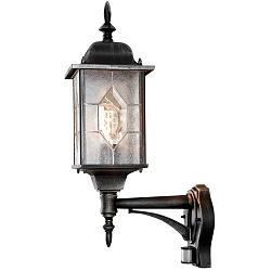 Outdoor wall luminaire MILANO with motion detector, E27 max. 75W, black/silver, alu / acrylic glass with lead crystal look