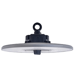 Proyector de naves potente HELA DALI2 controlable por DALI, resistente a los impactos, sin parpadeo IP65, gris, negro regulable