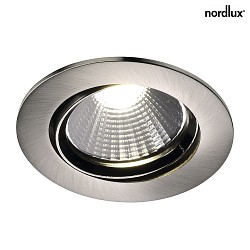 Nordlux LED Recessed Downlight FREMONT IP23,  8.5cm, 5.5W 2700K 345lm 36, swiveling 12, brushed steel