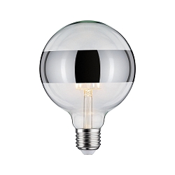 LED Deco Globe G125 Ring mirrored Lamp SILVER, 230V, E27, 6.5W 2600K 640lm, dimmable, clear