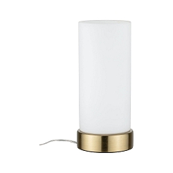 Luminaria de mesa PINJA cilíndrico, con interruptor E14, latón cepillado, blanco opalino regulable