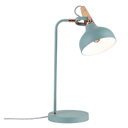 Luminaria de mesa NEORDIC JUNA de 1 llama E14, verde claro, madera, color cobre regulable